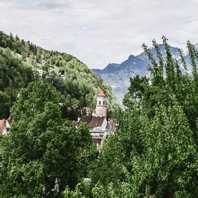 Ein Turm blitzt durch mehrere Bäume