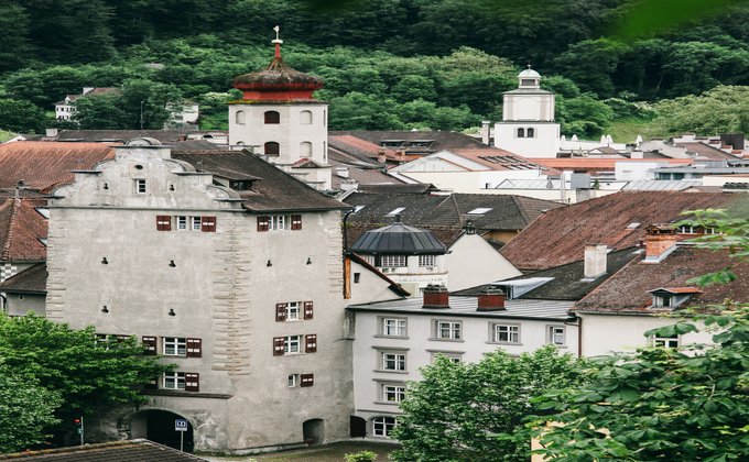 Eine Aufnahme einer mittelalterlichen Stadt